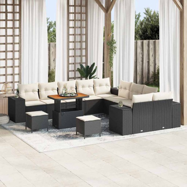 Garden Sofa Set 13 pcs Black and cream polyrattan