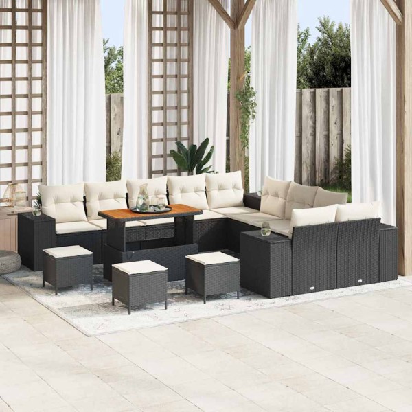Garden Sofa Set 14 pcs Black and cream polyrattan