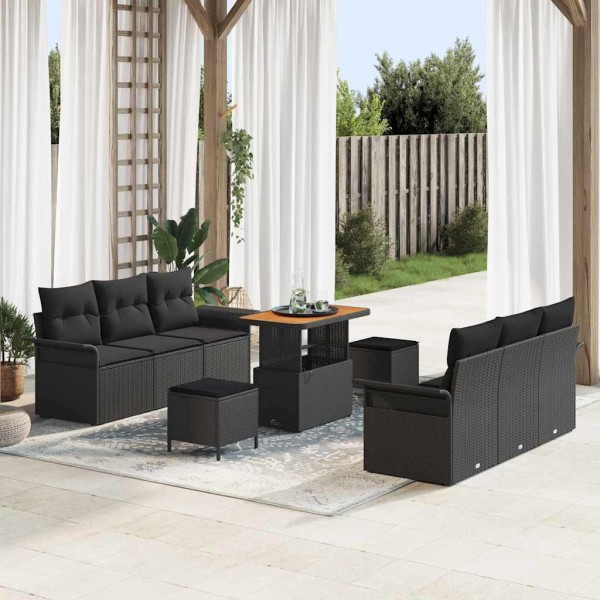Garden sofa set with cushion and storage 9 pcs Black