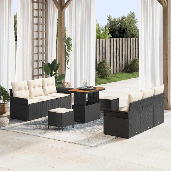 Garden sofa set with pillow 9 pcs Black and cream
