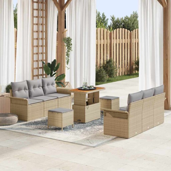 Garden sofa set with pillow 9 pcs Beige and light gray