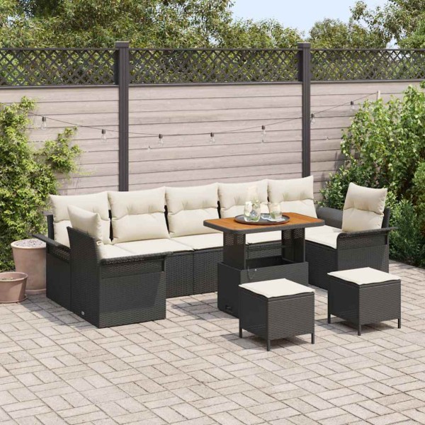 Garden sofa set with pillow 10 pcs Black and cream