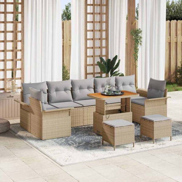 Garden sofa set with pillow 10 pcs Beige and light gray