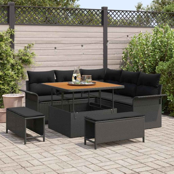 Garden sofa set with cushion and storage 8 pcs Black