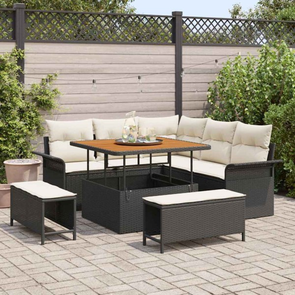 Garden sofa set with cushion with cushion 8 pcs Black and cream
