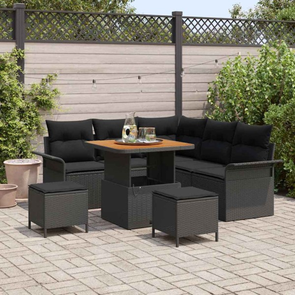 Garden sofa set with cushion and storage 8 pcs Black