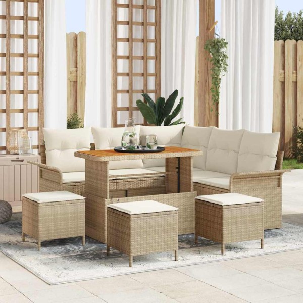 Garden sofa set with pillow 9 pcs Beige and cream