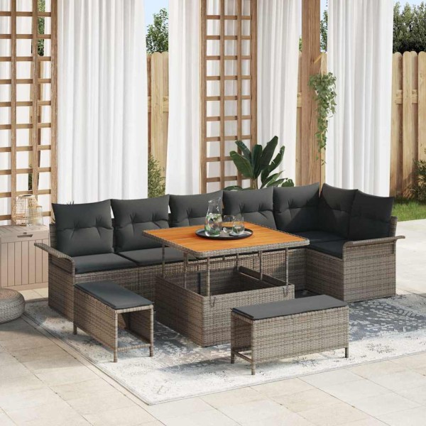 Garden sofa set with cushion and storage 9 pcs Gray