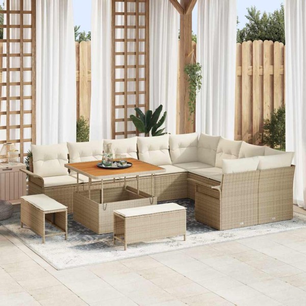 Garden sofa set with pillow 12 pcs Beige and cream