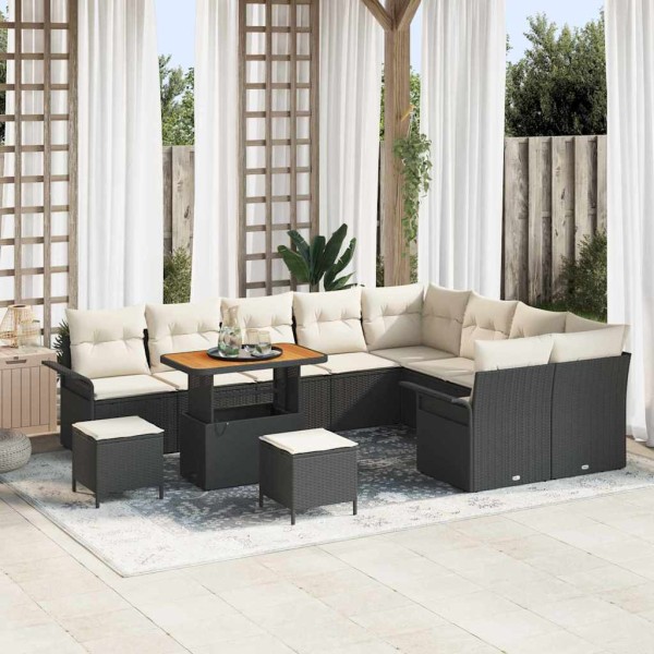 Garden sofa set with pillow 12 pcs Black and cream