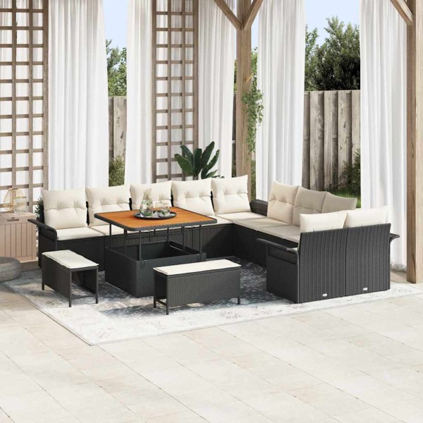 Garden sofa set with pillow 13 pcs Black and cream