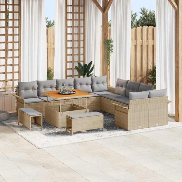 Garden sofa set with pillow 13 pcs Beige and light gray