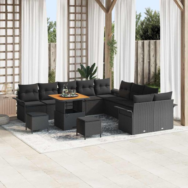 Garden sofa set with cushion and storage 13 pcs Black