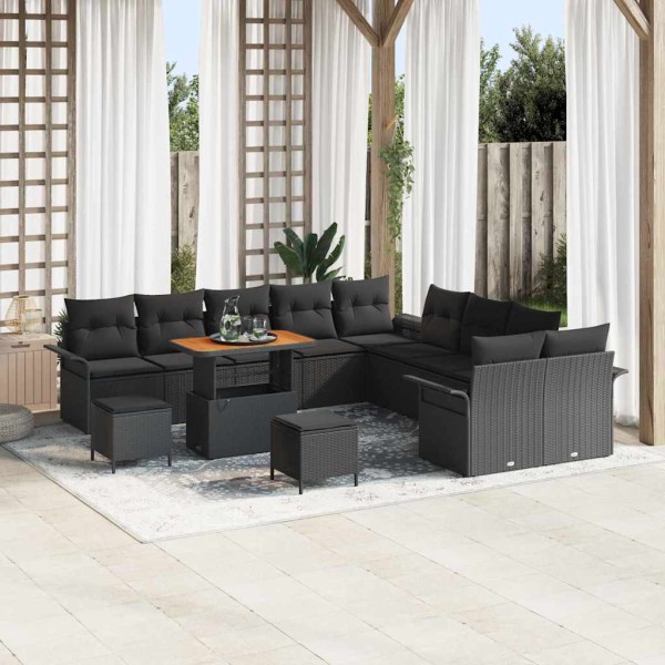 Garden sofa set with cushion and storage 13 pcs Black