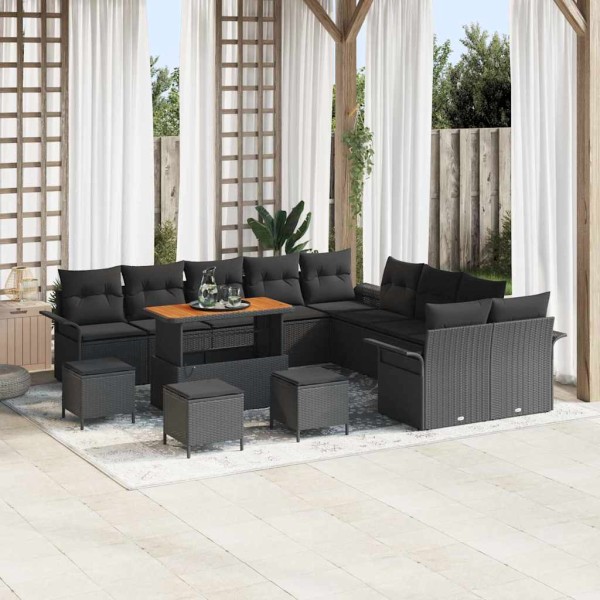 Garden sofa set with cushion and storage 14 pcs Black