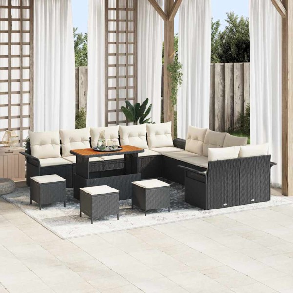 Garden sofa set with pillow 14 pcs Black and cream