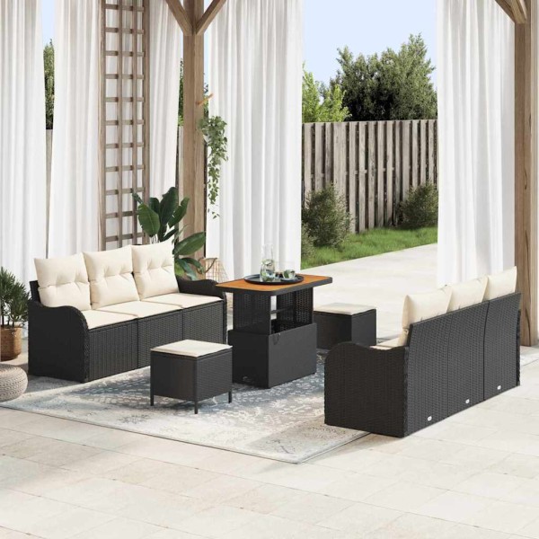 Garden sofa set with pillow 9 pcs Black and cream