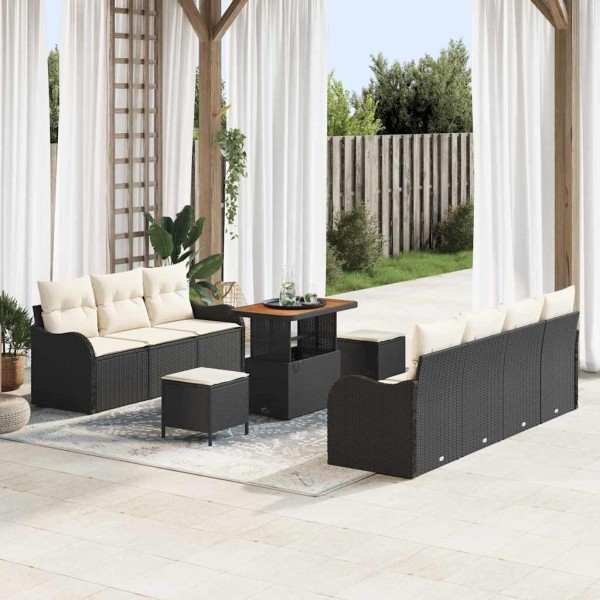 Garden sofa set with pillow 10 pcs Black and cream