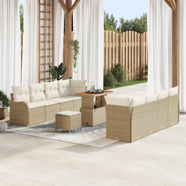 Garden sofa set with pillow 11 pcs Beige and cream