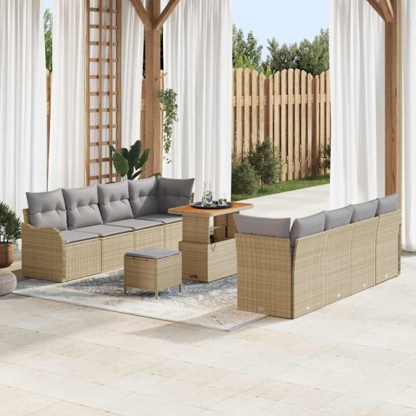Garden sofa set with pillow 11 pcs Beige and light gray