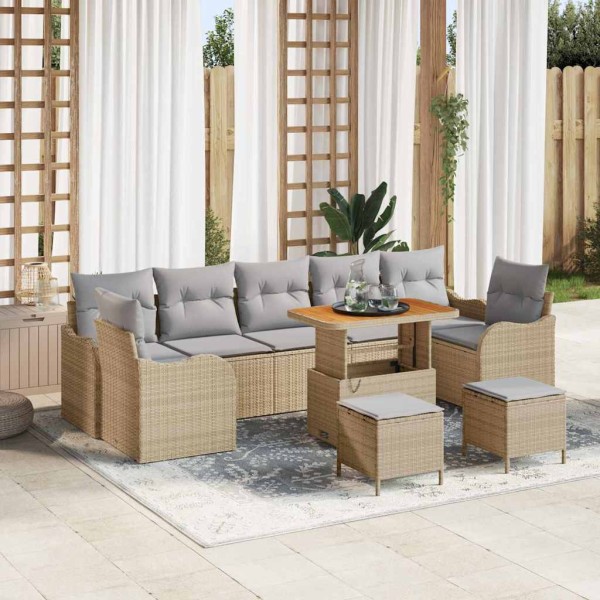 Garden sofa set with pillow 10 pcs Beige and light gray