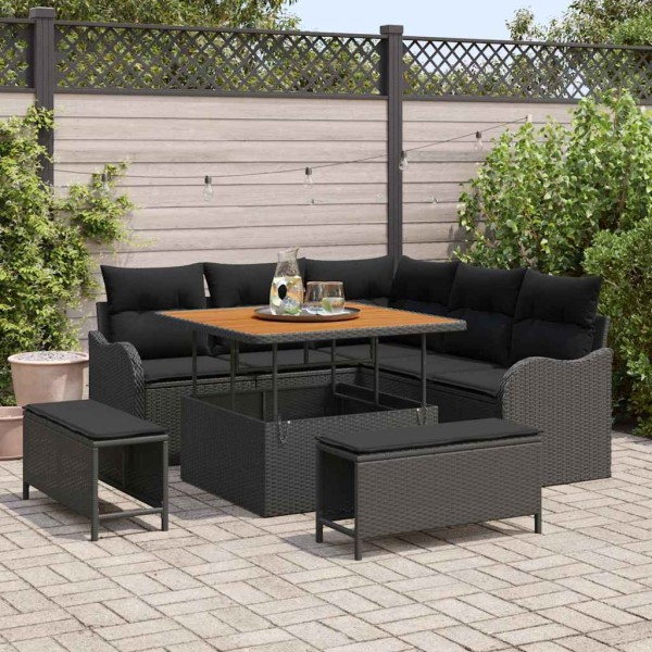 Garden sofa set with cushion and storage 8 pcs Black