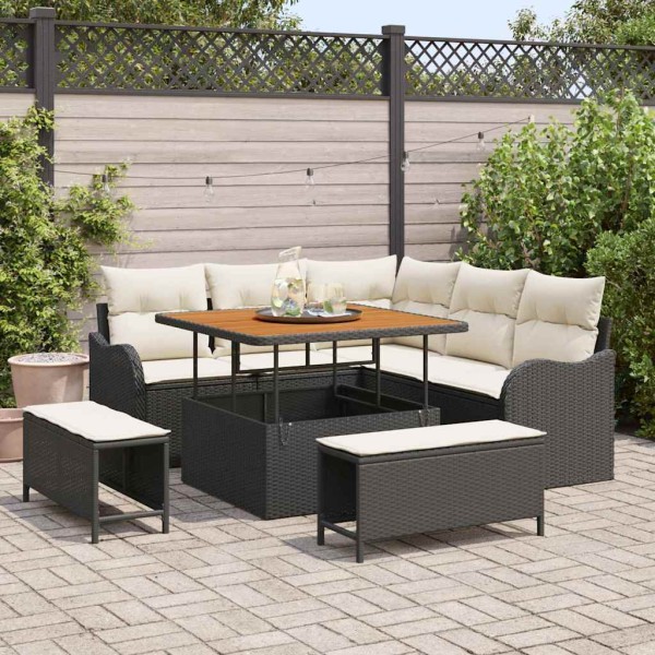 Garden sofa set with cushion with cushion 8 pcs Black and cream