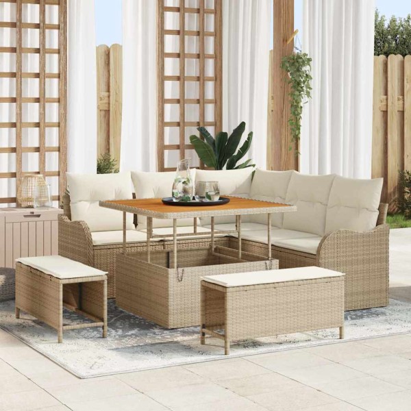 Sodo Sofų Rinkinys su pagalve 8 pcs Bežinė ir kreminė