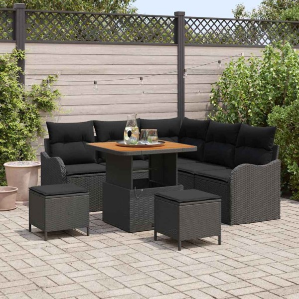 Garden sofa set with cushion and storage 8 pcs Black