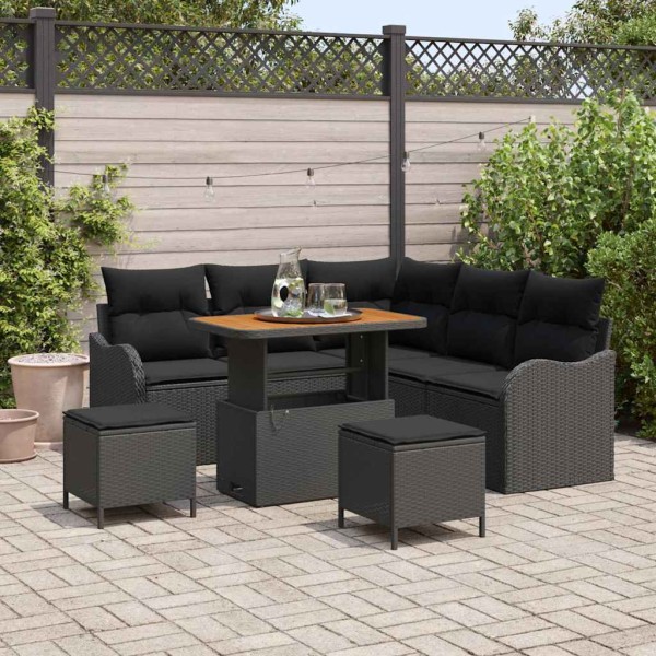 Garden sofa set with cushion and storage 8 pcs Black