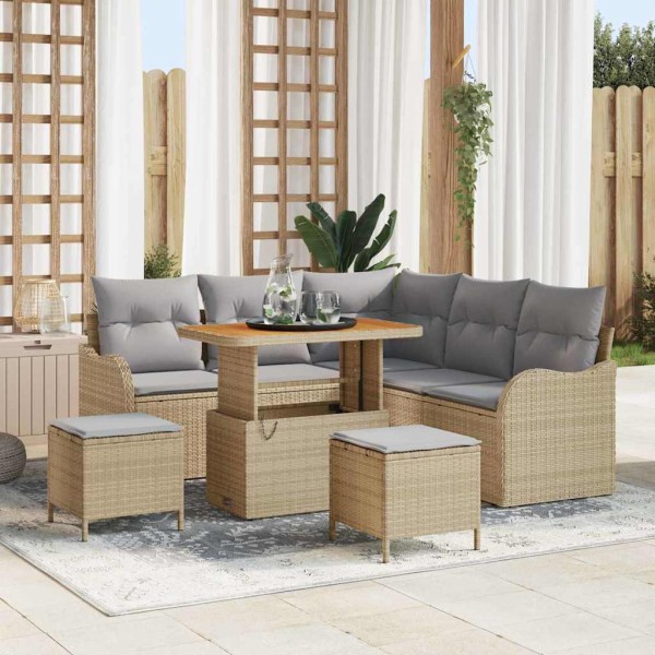 Garden sofa set with pillow 8 pcs Beige and light gray