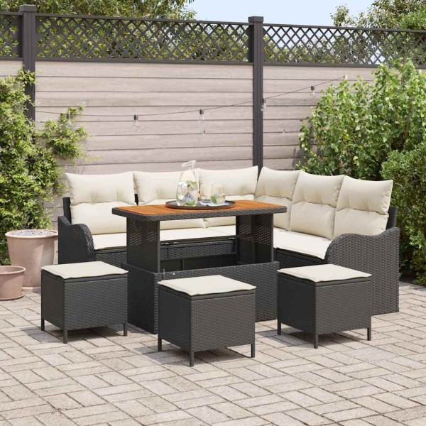 Garden sofa set with cushion with cushion 9 pcs Black and cream
