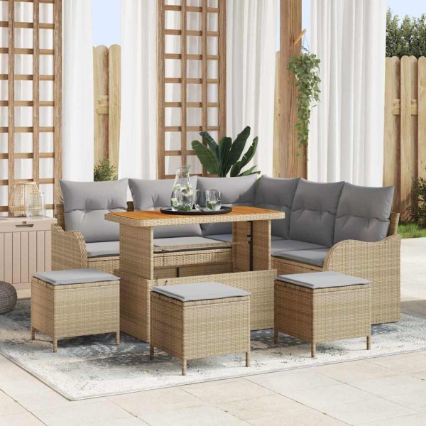 Garden sofa set with pillow 9 pcs Beige and light gray