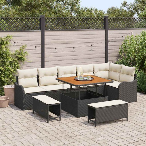 Garden sofa set with pillow 9 pcs Black and cream