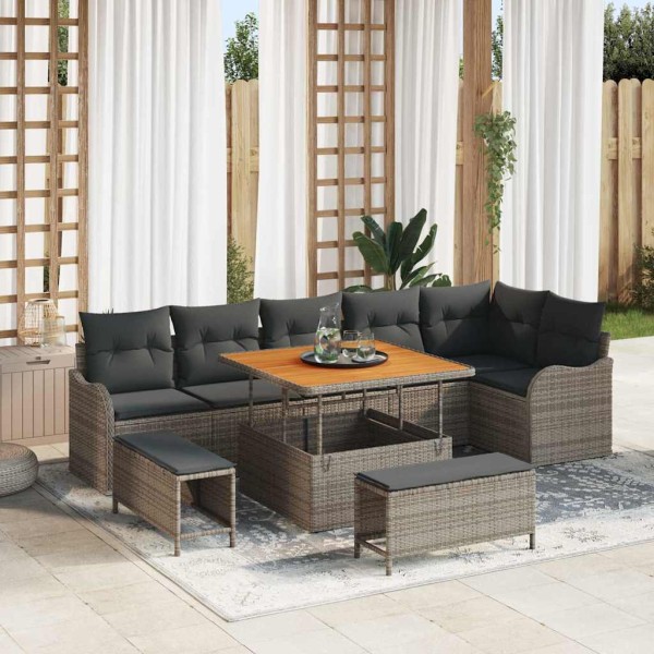Garden sofa set with cushion and storage 9 pcs Gray
