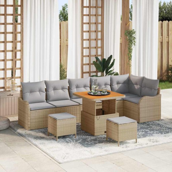 Garden sofa set with pillow 9 pcs Beige and light gray