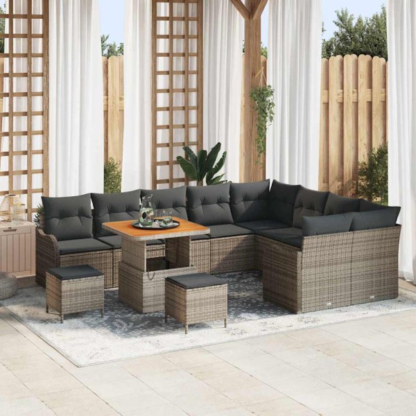 Garden sofa set with cushion and storage 12 pcs Gray
