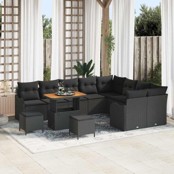 Garden sofa set with cushion and storage 12 pcs Black