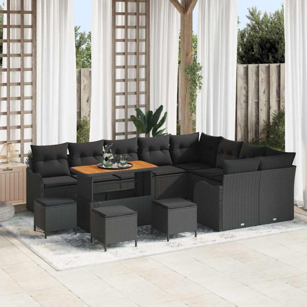 Garden sofa set with cushion and storage 13 pcs Black