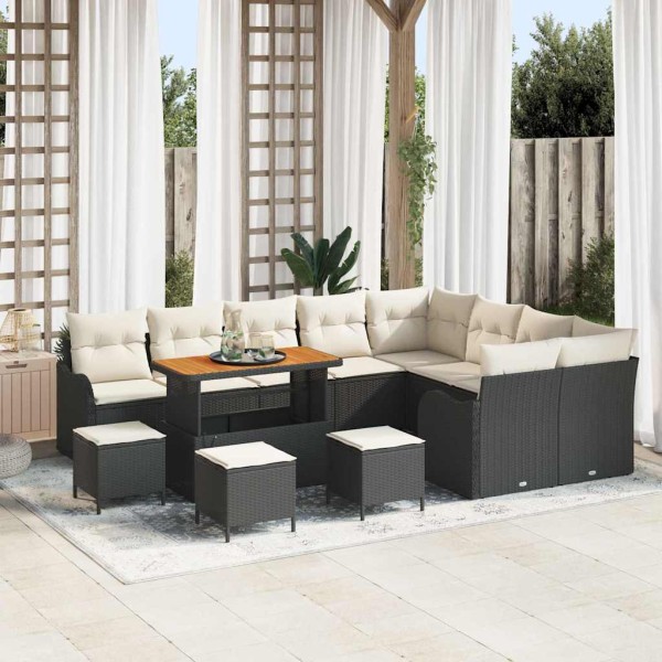 Garden sofa set with pillow 13 pcs Black and cream