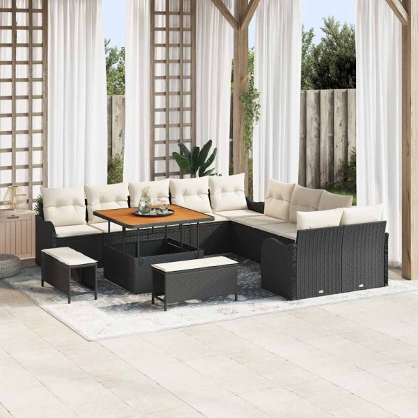Garden sofa set with pillow 13 pcs Black and cream