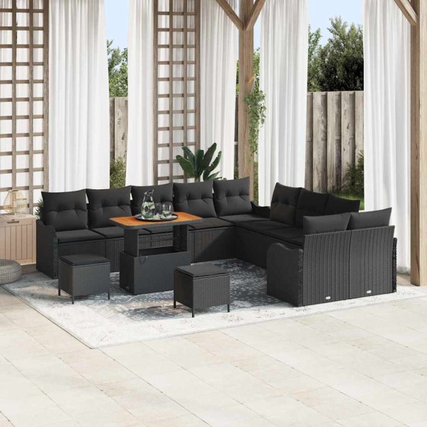 Garden sofa set with cushion and storage 13 pcs Black