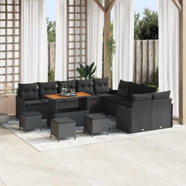 Garden sofa set with cushion and storage 14 pcs Black