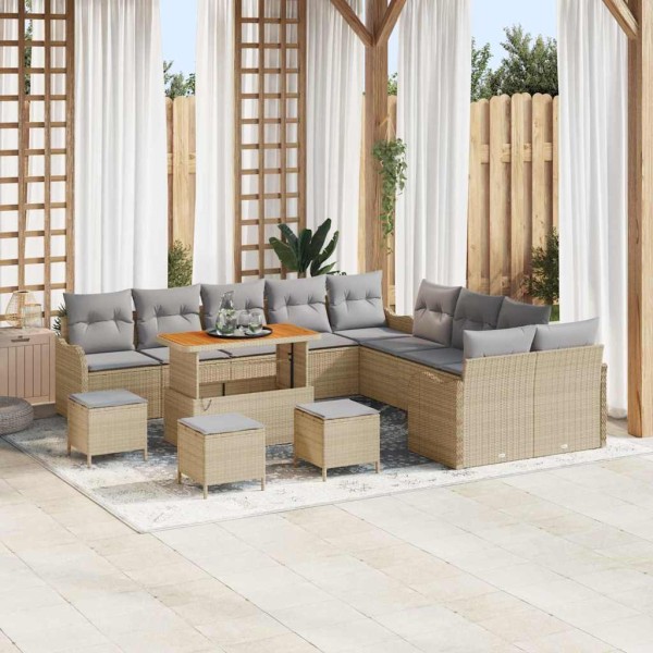 Garden sofa set with pillow 14 pcs Beige and light gray