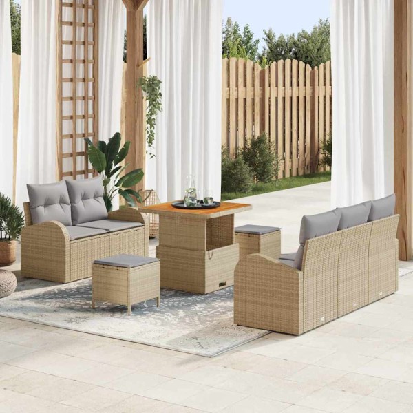 Garden sofa set with pillow 8 pcs Beige and light gray