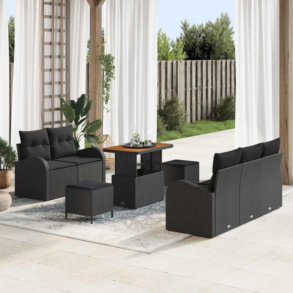 Garden sofa set with cushion and storage 8 pcs Black