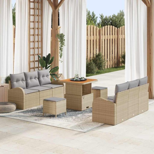 Garden sofa set with pillow 9 pcs Beige and light gray