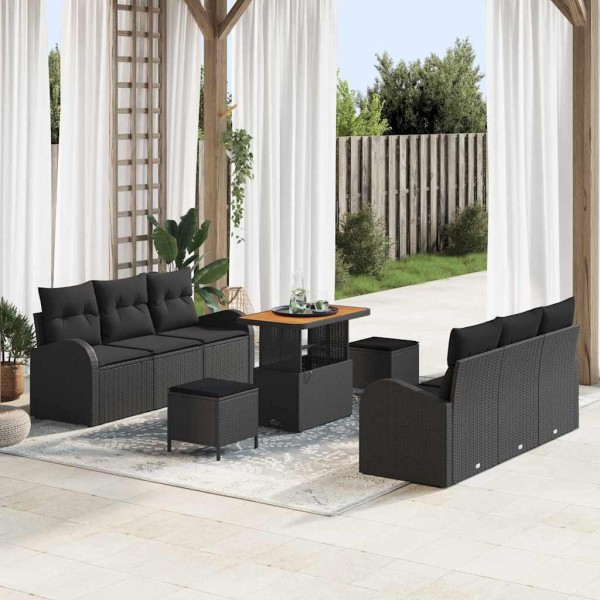 Garden sofa set with cushion and storage 9 pcs Black
