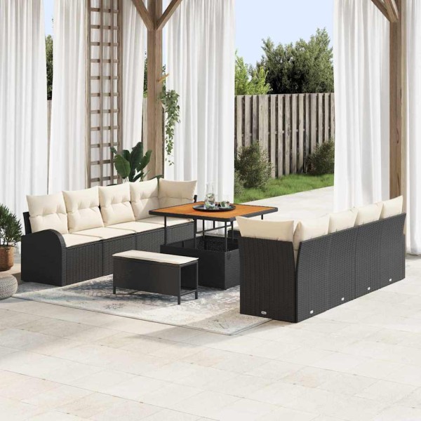 Garden sofa set with pillow 11 pcs Black and cream
