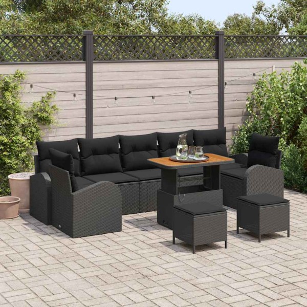 Garden sofa set with cushion and storage 10 pcs Black